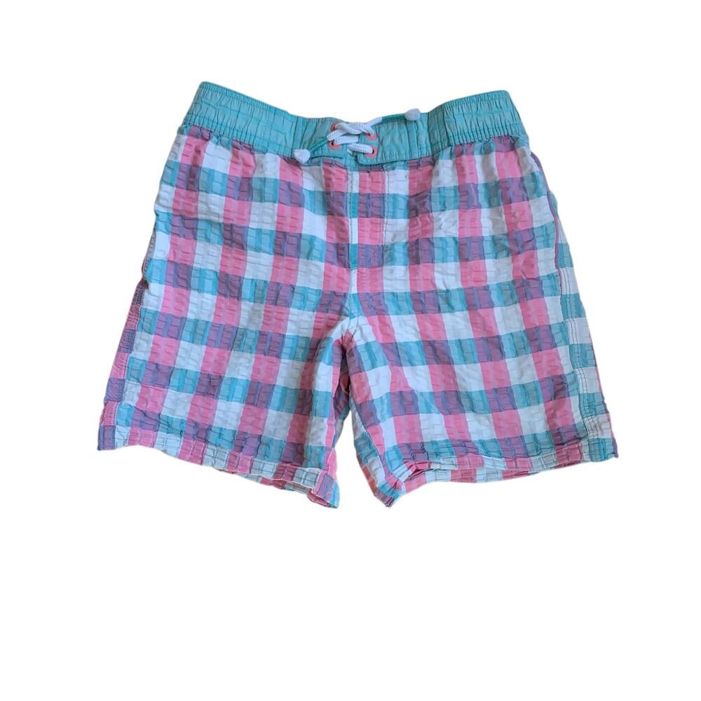 Mini Boden Checkered Swim Trunks